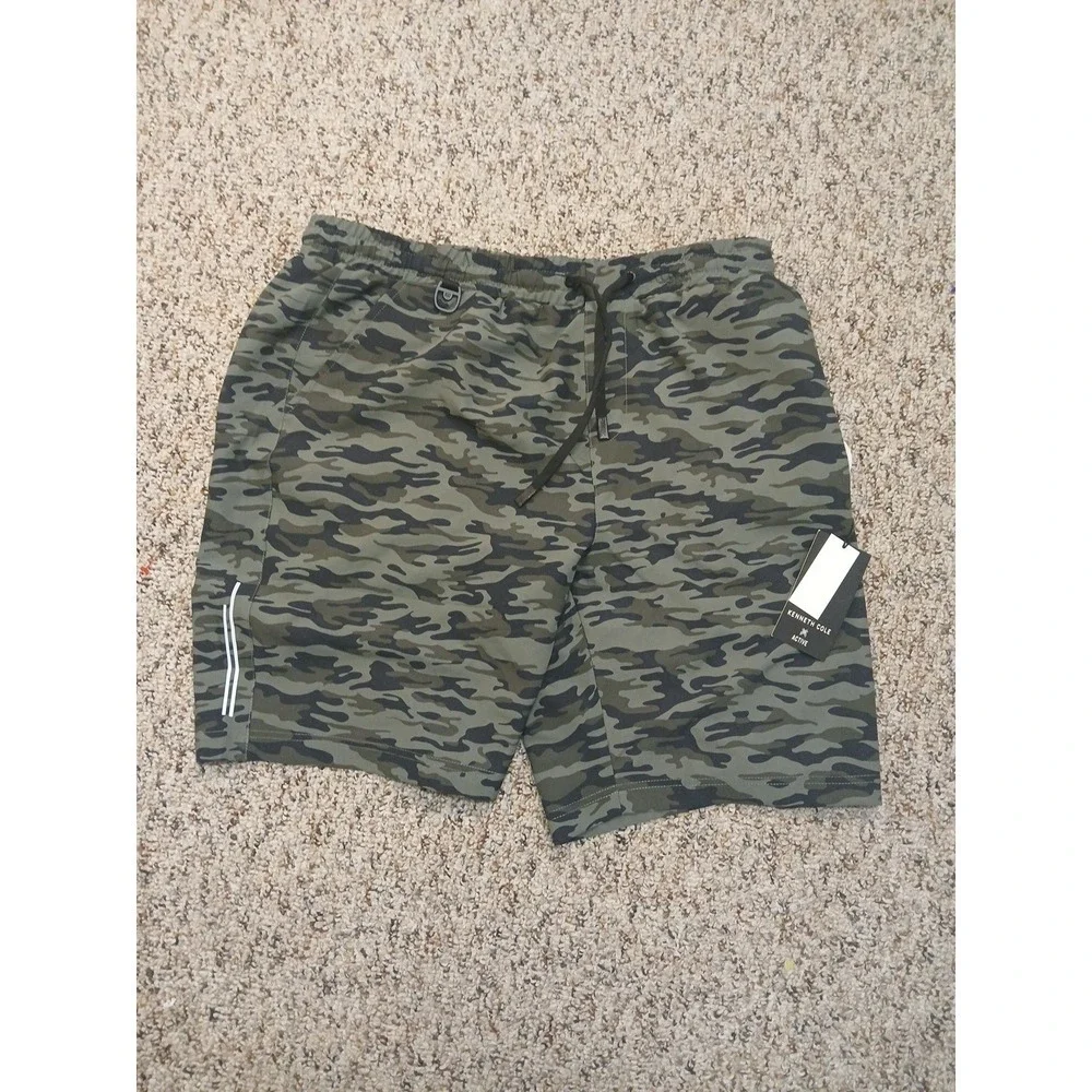 KENNETH COLE Mens S XLarge TECH SHORTS CAMO OLIVE GREEN LINED GOLF ACTIVE JOGGER